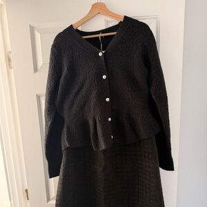 Elegant Black Knit Cardigan and Skirt Set